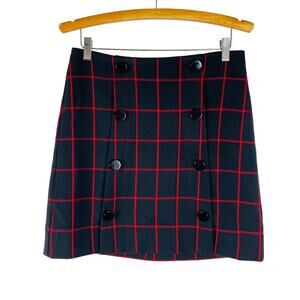 Loft black red plaid preppy dark academia school girl button skirt 4
